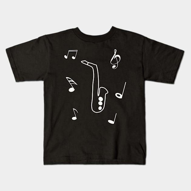 Saxophone Player Musical Note Dance classical Jazz Kids T-Shirt by beautifulhandmadeart